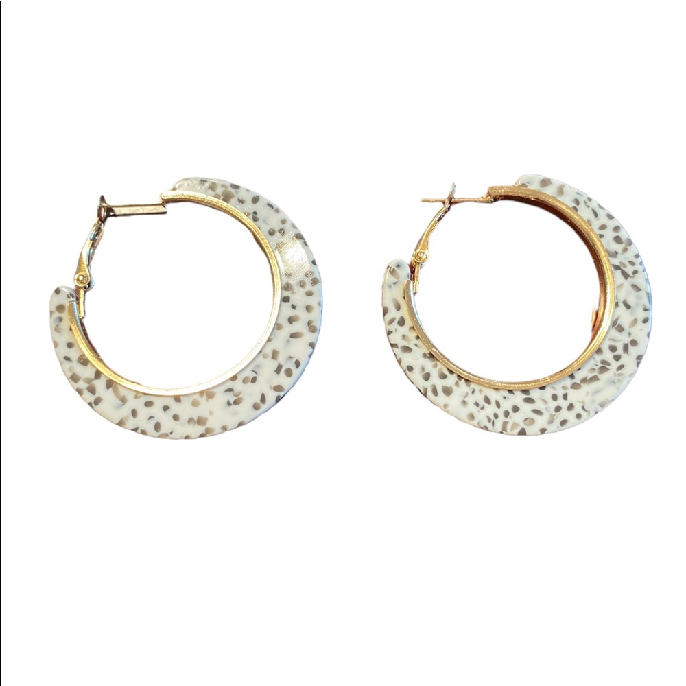 Acrylic Black and White Speckled Hoop Earrings